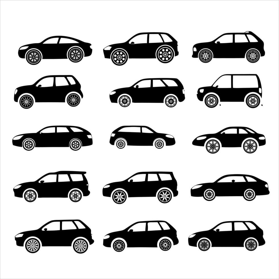 car silhouettes set on white background vector