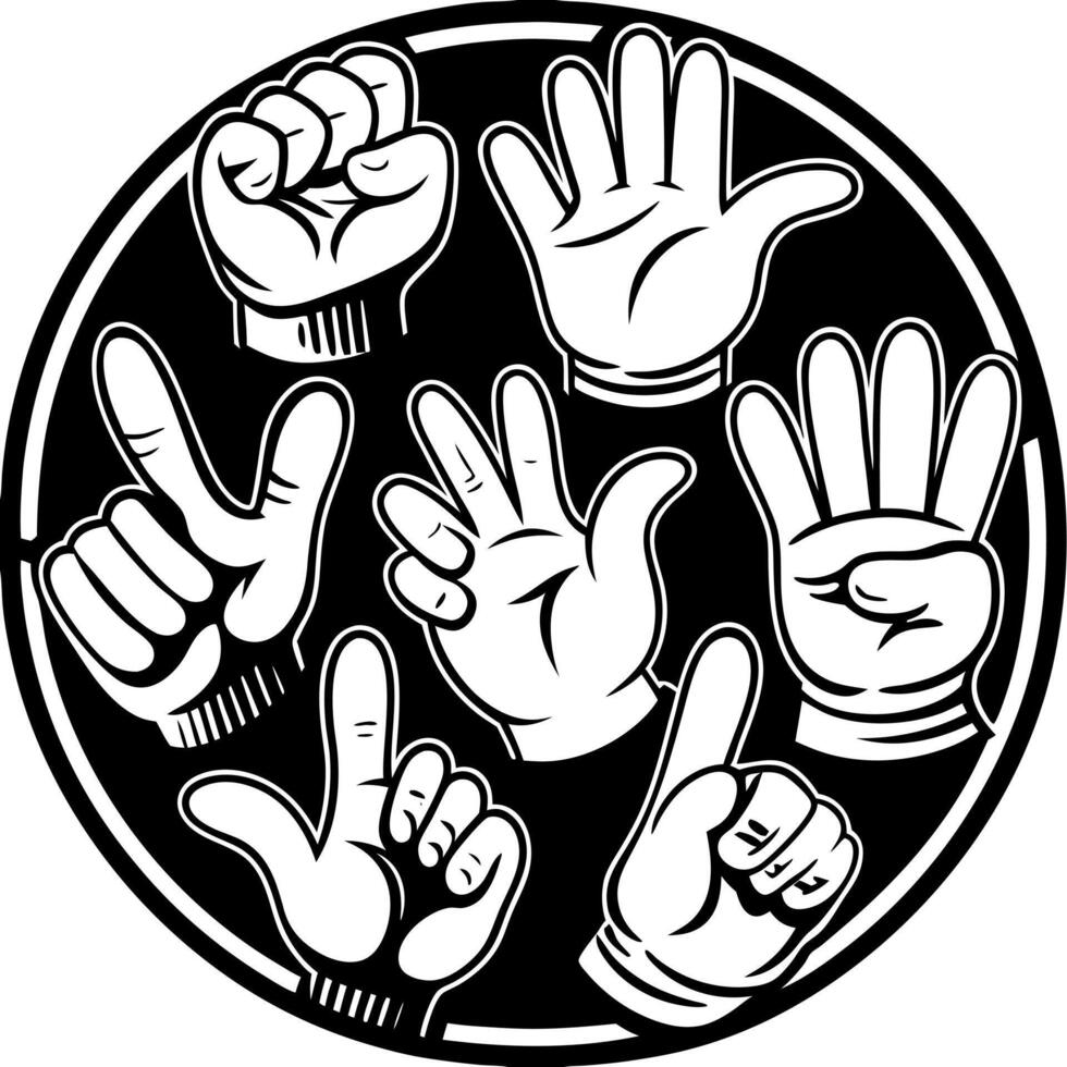 a black and white illustration of a set of hands vector