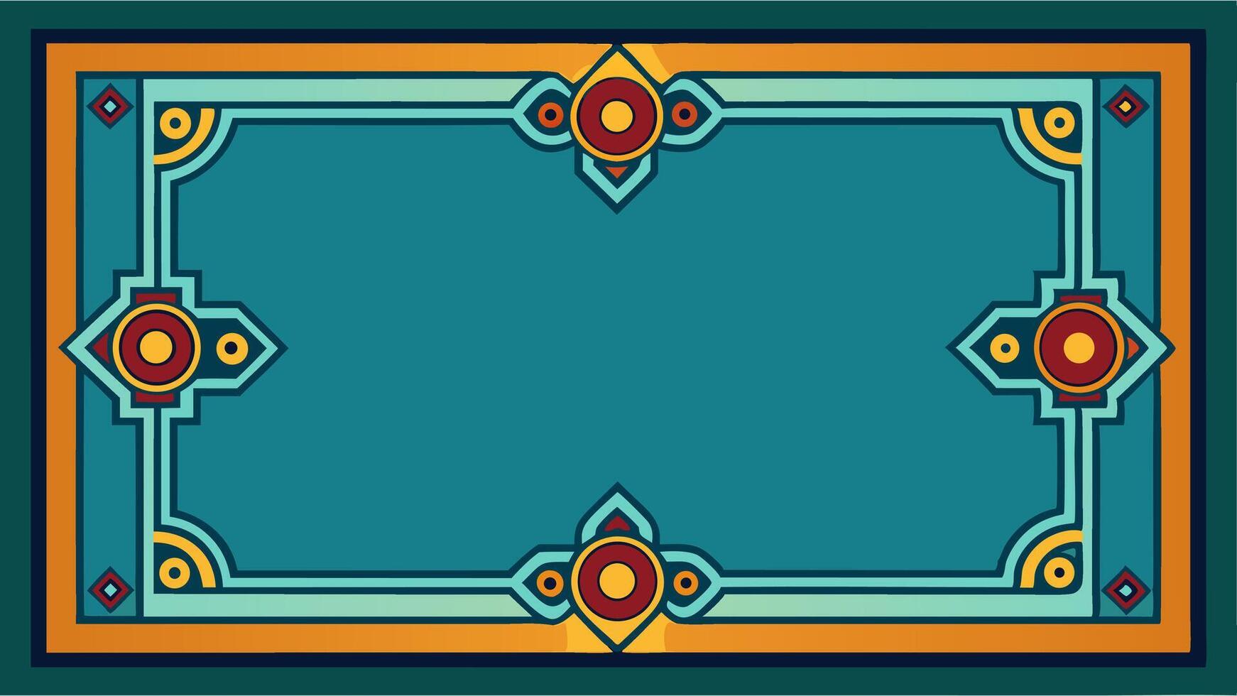 An ornate turquoise and orange border with a gold frame vector