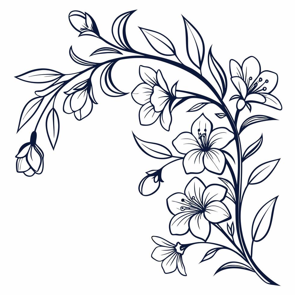 Background blooms with scattered petals and leaves throughout. vector