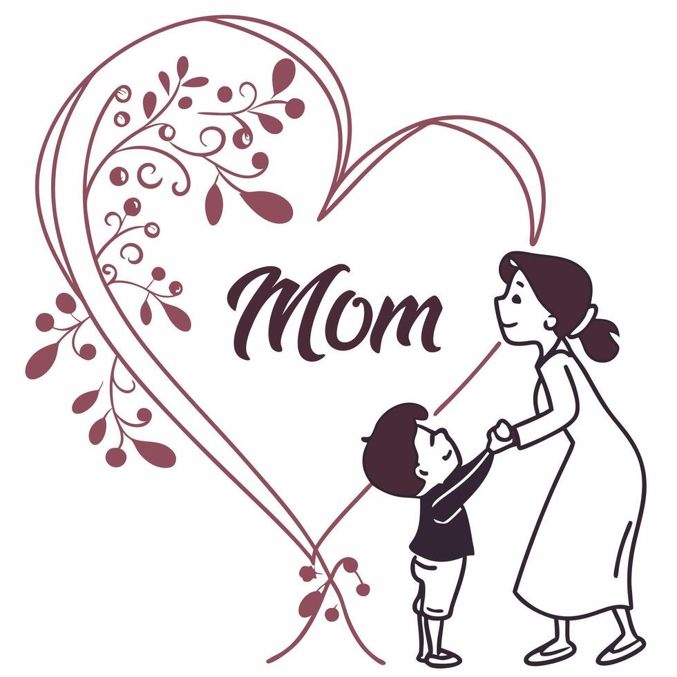 A mother-daughter duo shaped like a heart, representing warmth, care, and strong family ties. vector