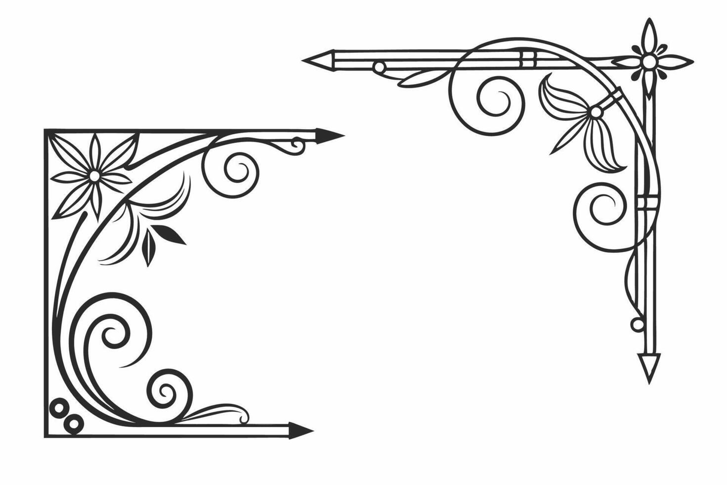 Two black and white decorative corner frames design. vector
