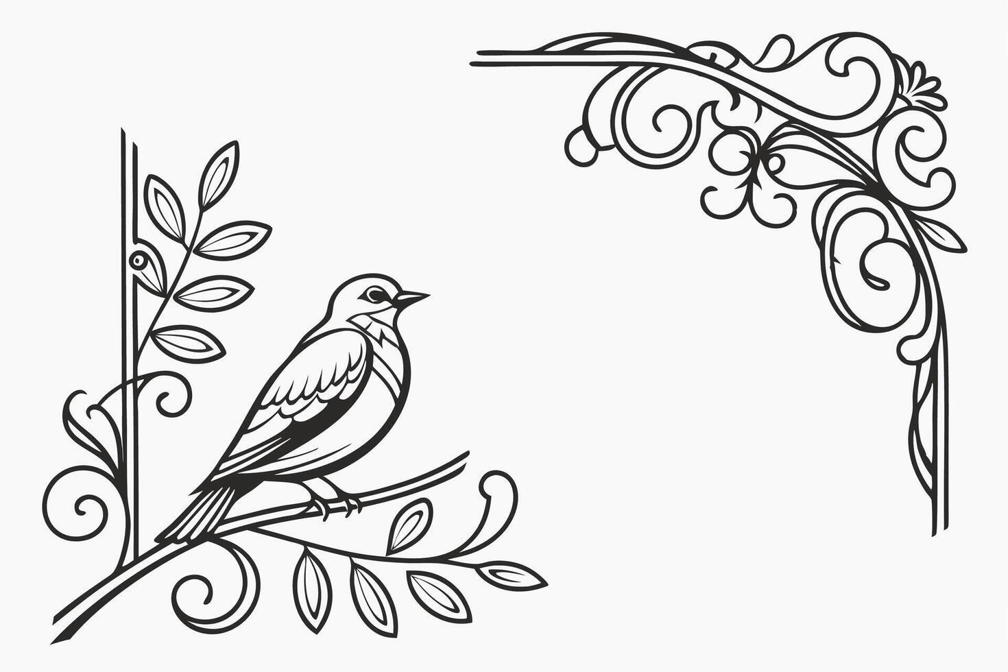 design of Bird on a branch with floral design vector