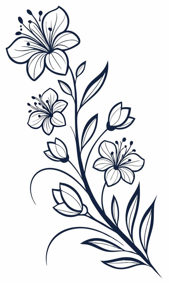 flower branch with leaves and flowers on a white background vector