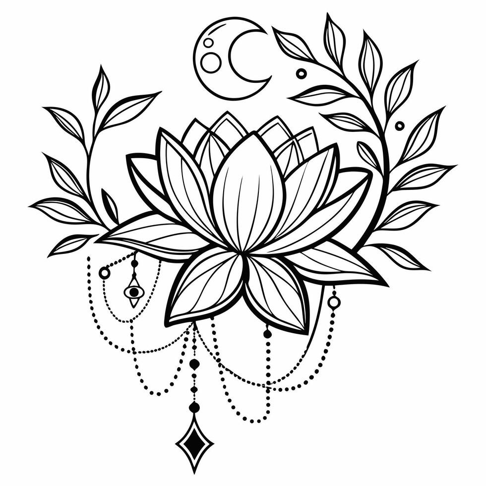 Inked petals radiate from a mandala's heart center. vector
