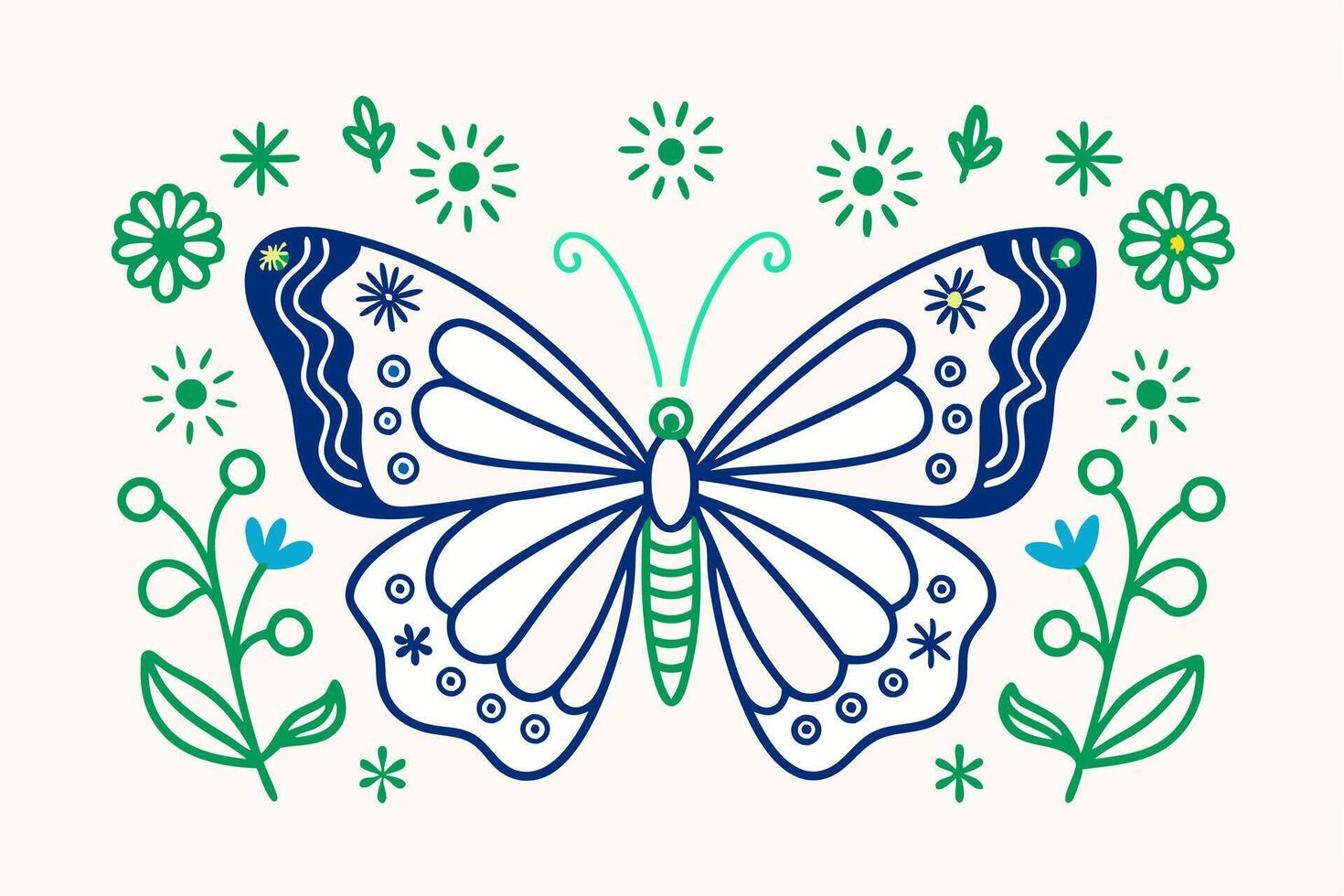 A Butterfly Adorned with Flowers and Leaves, Blending Nature's Beauty in One Elegant Design vector