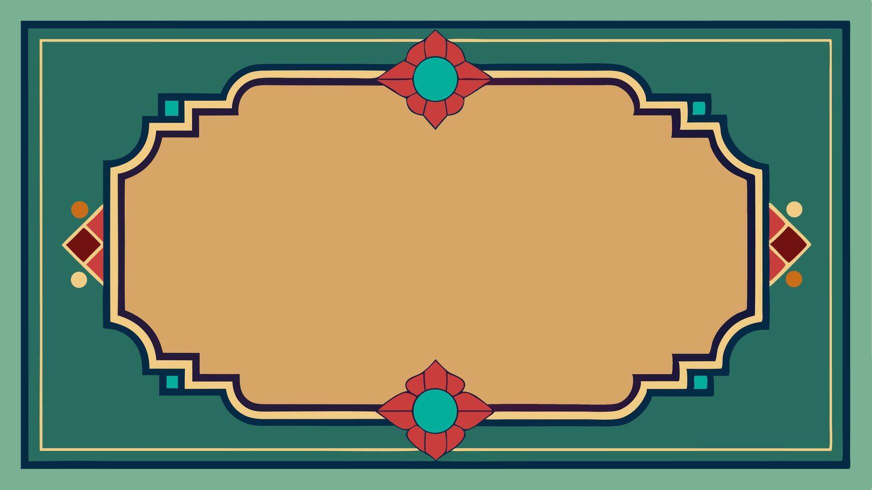 An ornate frame with a turquoise background and red and green flowers vector