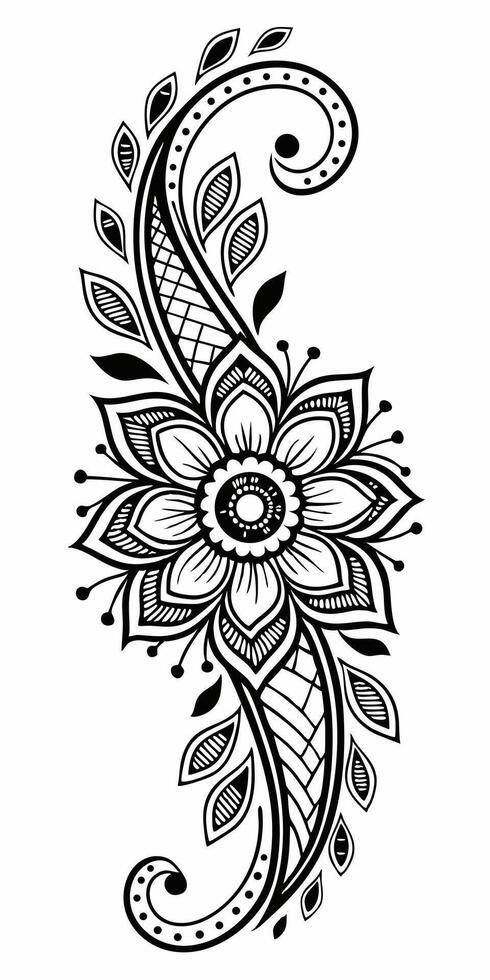 Spiraling petals form a meditative mandala flower tattoo. vector