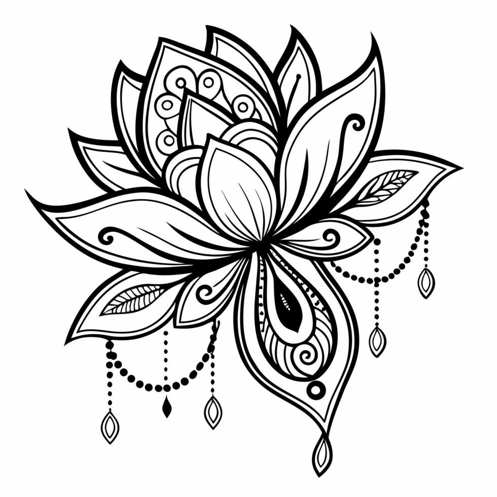 The lotus rises in bold, delicate black ink strokes. vector