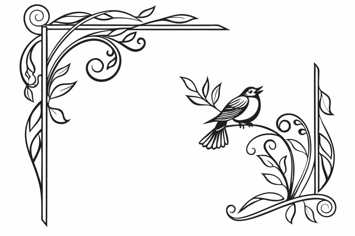 Bird on a branch in a frame ornate design vector