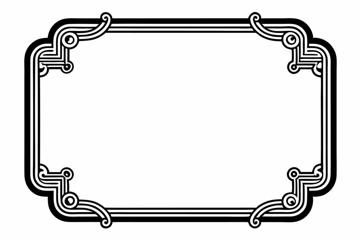 A black and white square frame with a decorative border design. vector