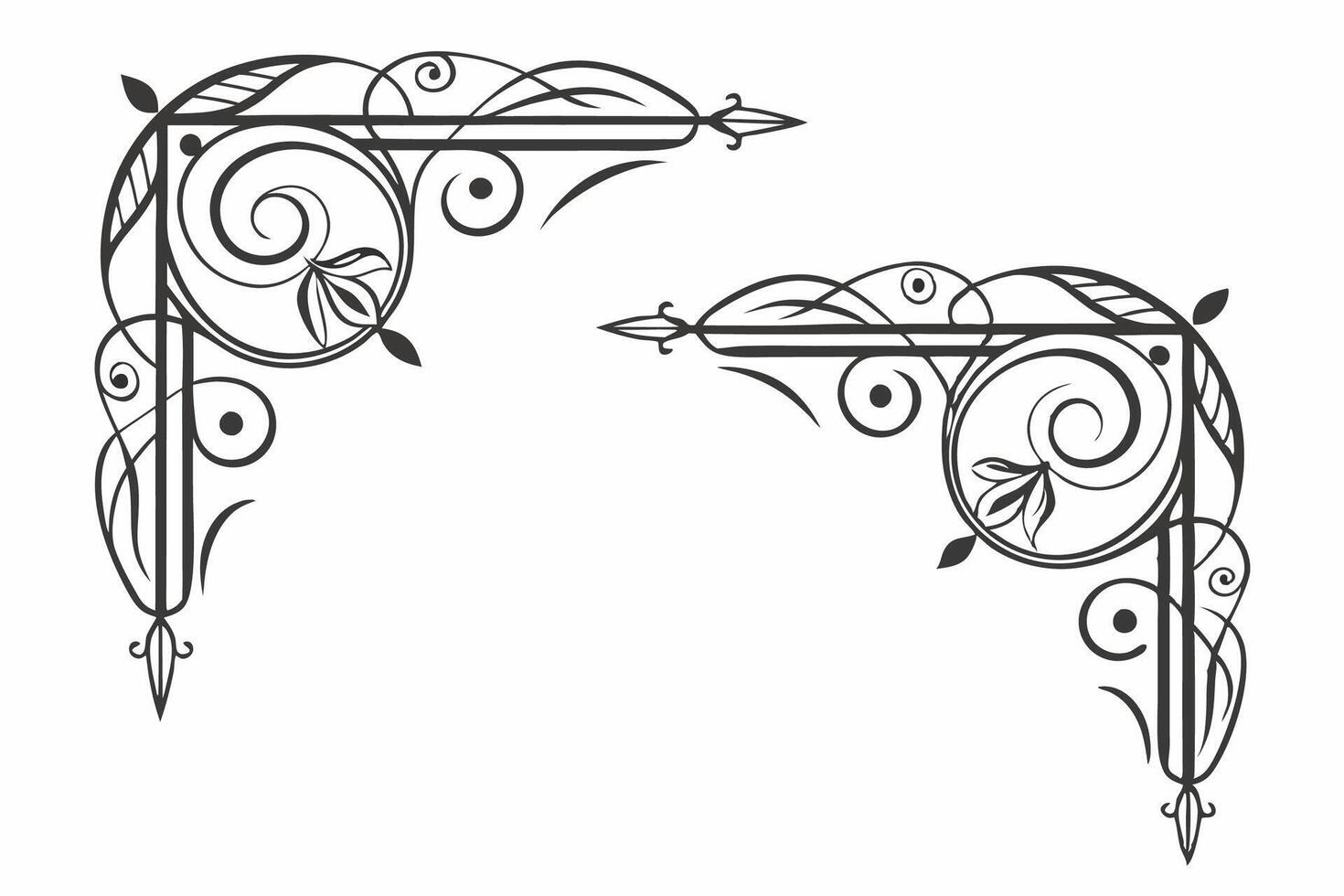 design of Two ornate corner brackets with swirls and leaves vector