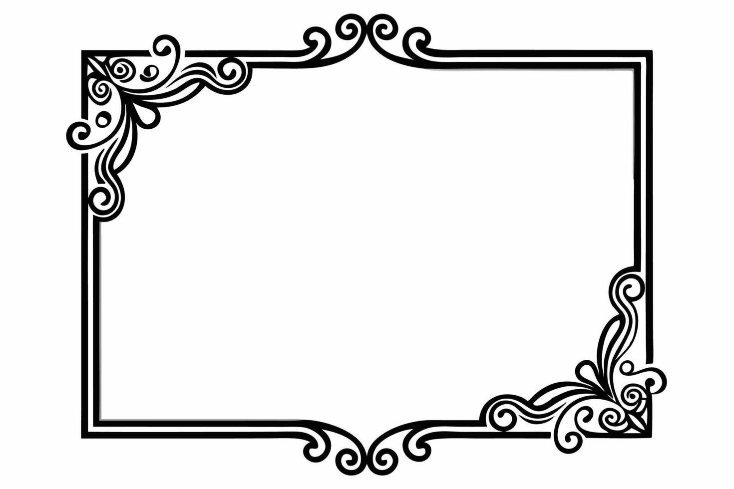 A black and white square frame with swirls design. vector
