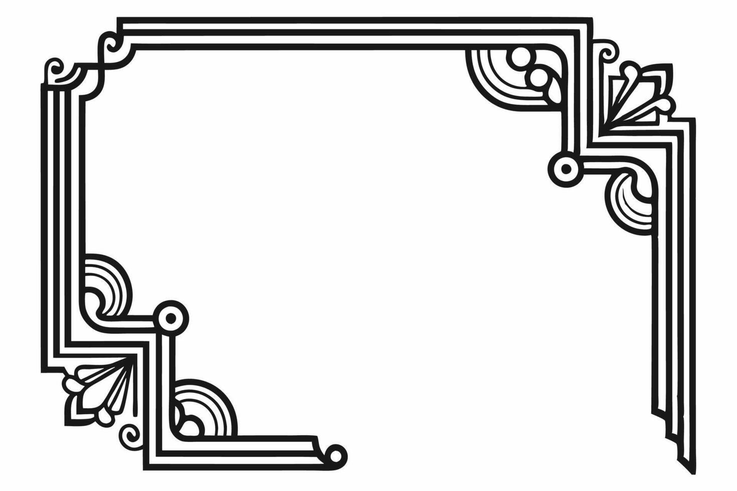 A black and white drawing of a frame with a decorative border design. vector
