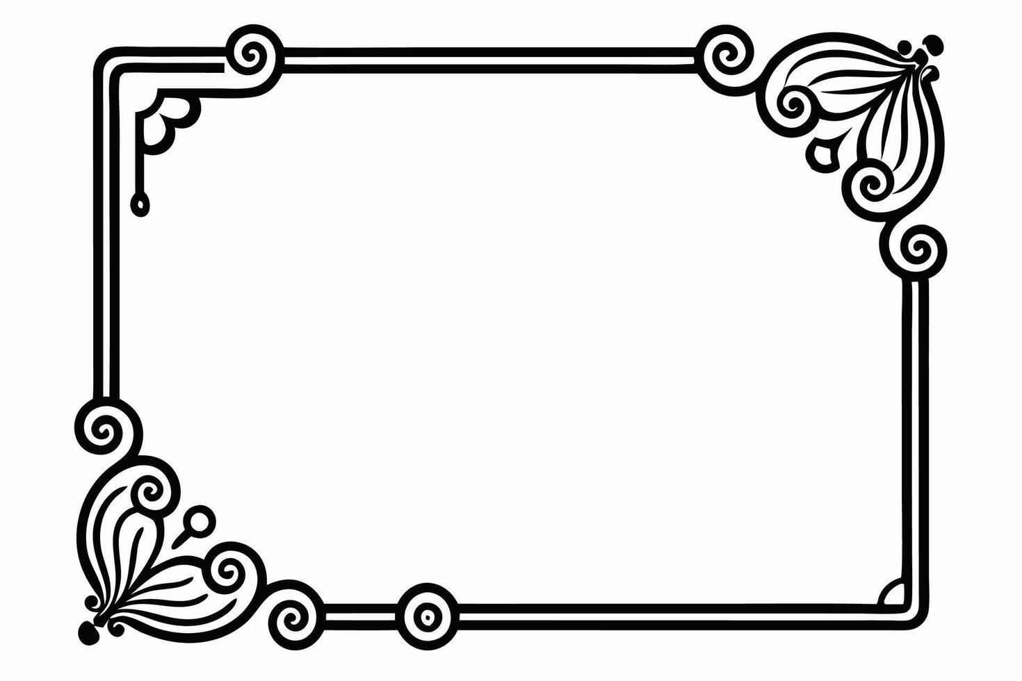 A black and white drawing a frame with swirls vector