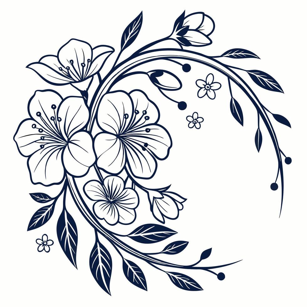 Minimal floral outlines trace the background gently. vector