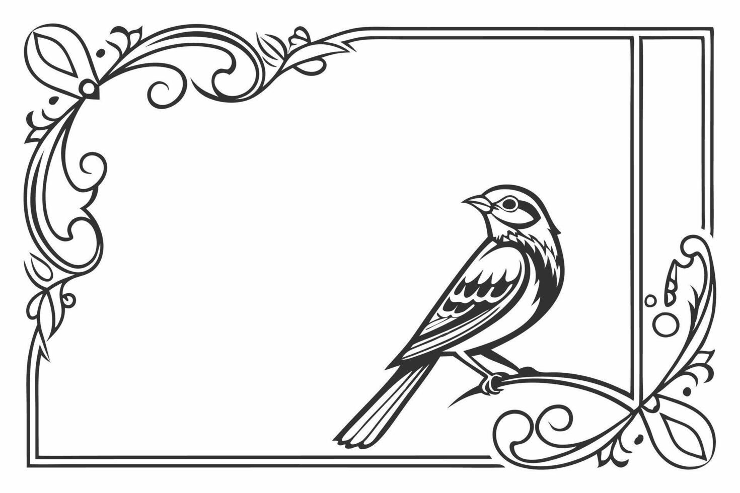 design of Bird on a branch in a frame with ornate design vector