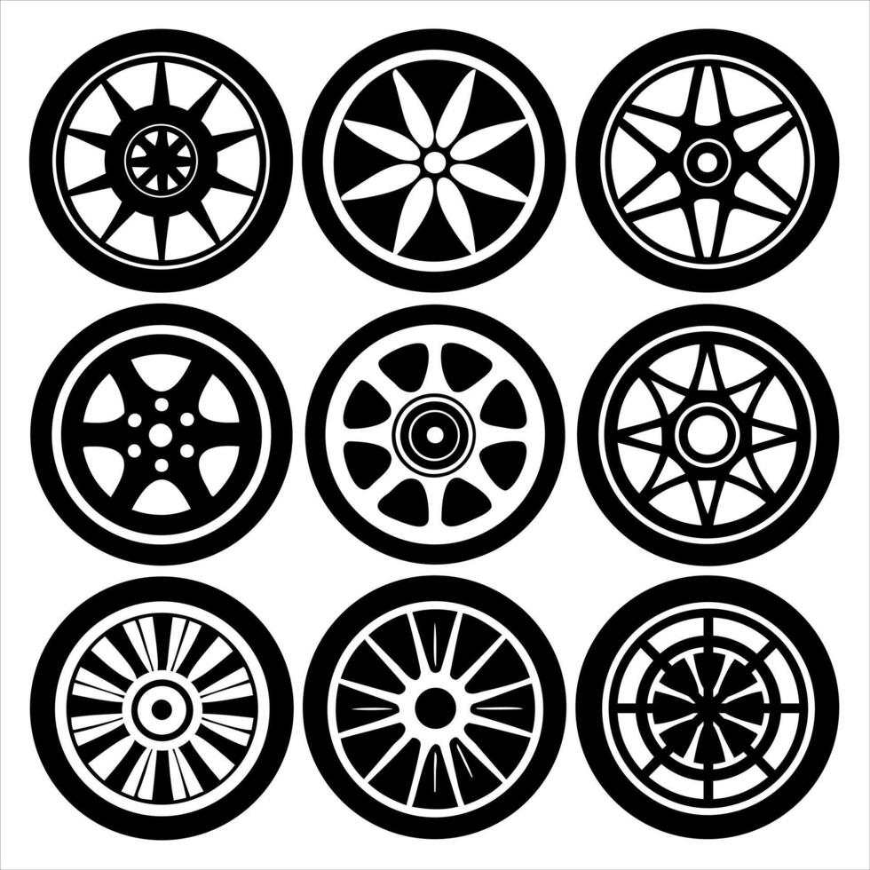 a set of wheels with different designs rubber vector