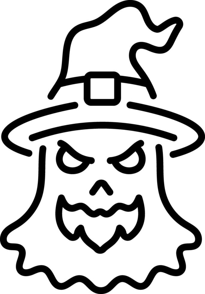 A linear style icon showing a witch ghost vector