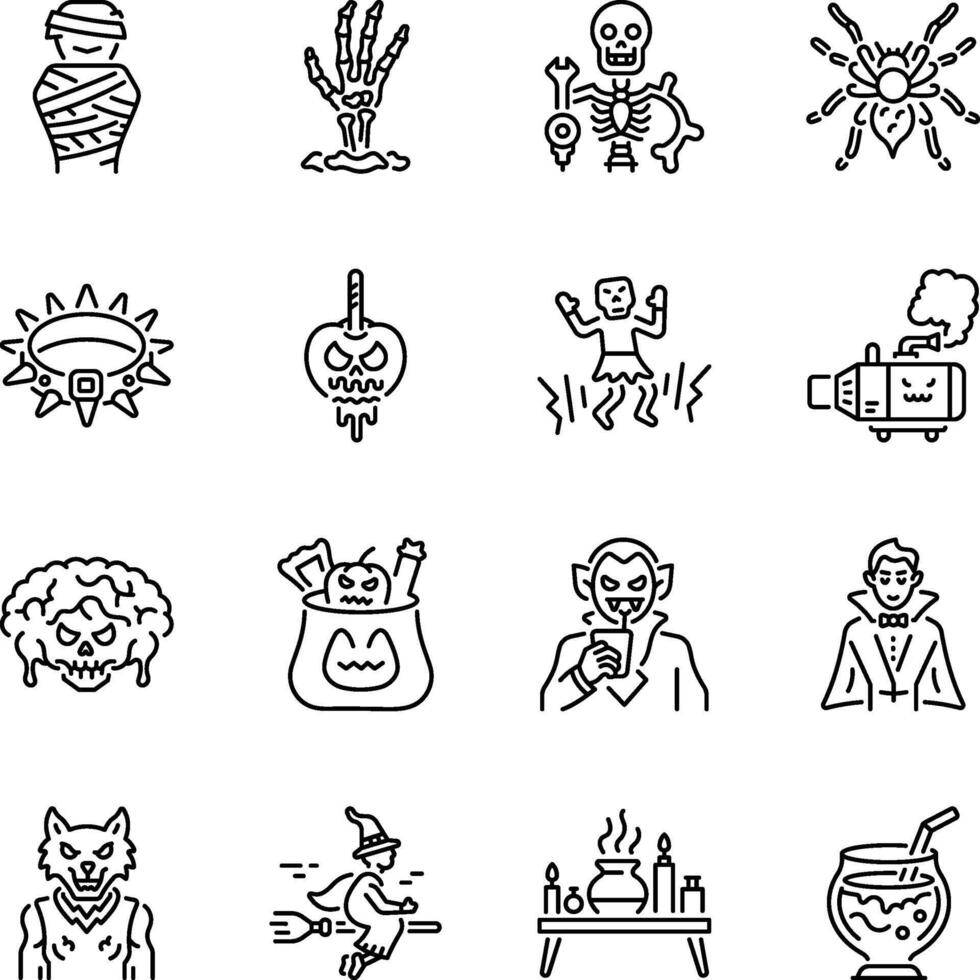 Bunde of Outline Style Spooky Icons vector