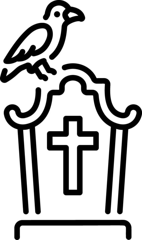 A bird sitting on a gothic tombstone, line icon vector