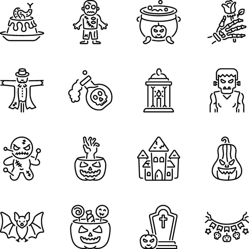 Set of Linear Style Creepy and Spooky Icons vector