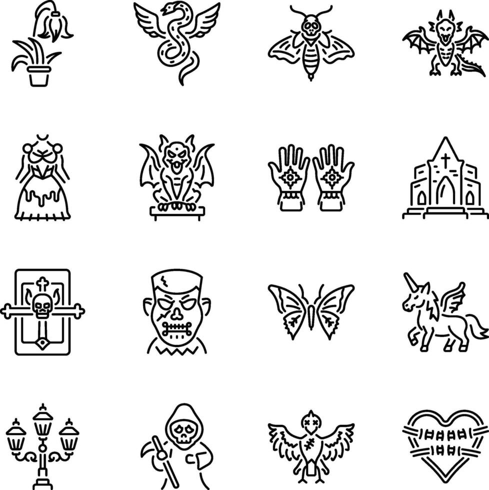 Set of Linear Style Gothic Fantasy Icons vector