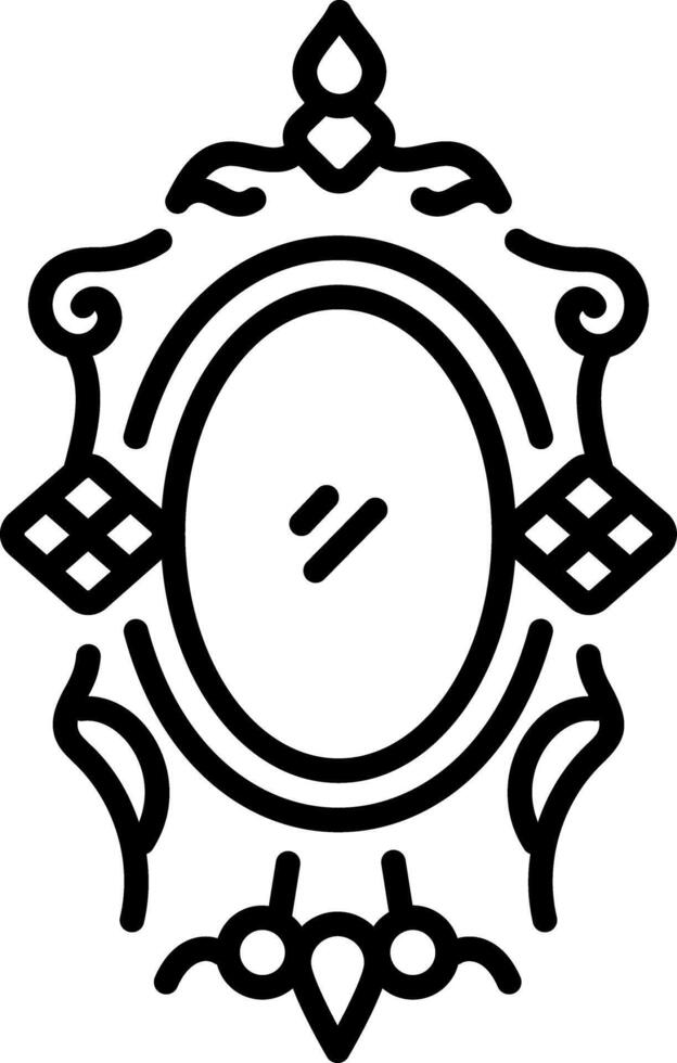 A crushed mirror hanging on a wall, line style icon vector