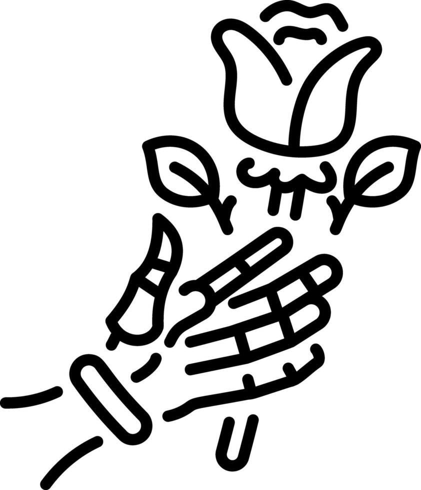 A spooky hand holding a rose, line icon vector