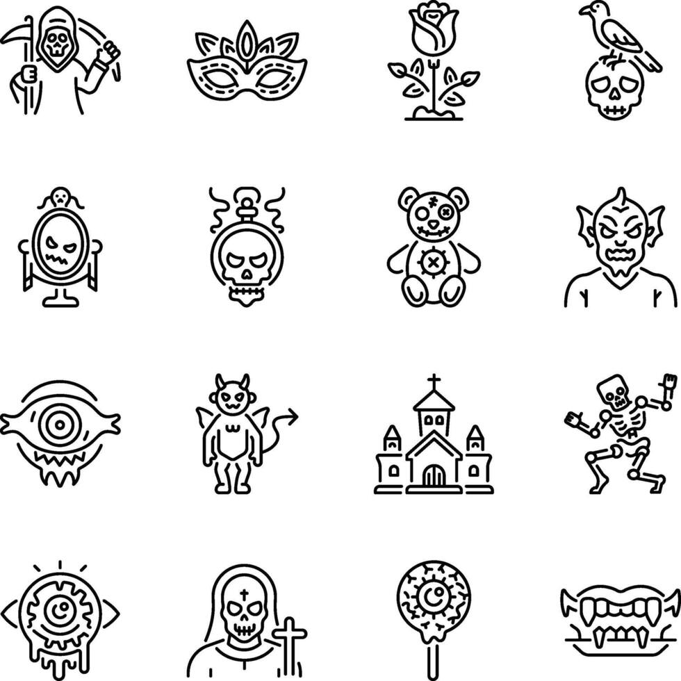 Collection of Linear Style Halloween Icons vector