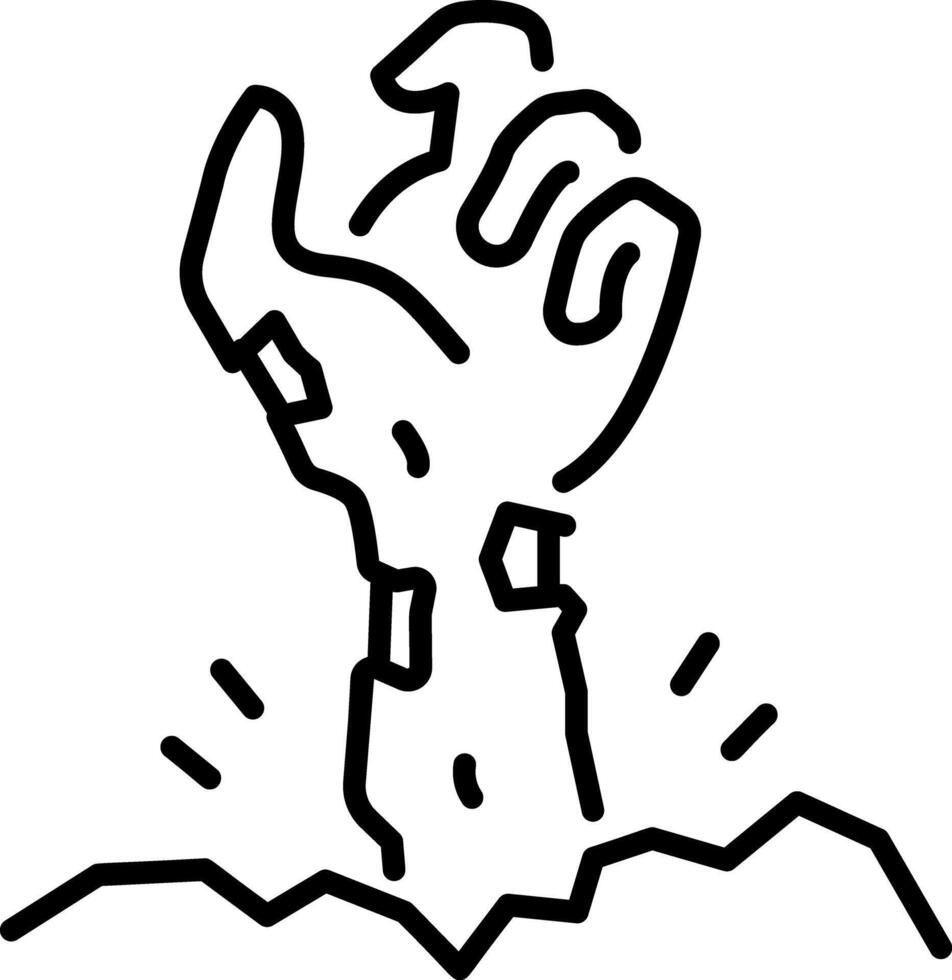 Buried zombie hand icon in linear style vector