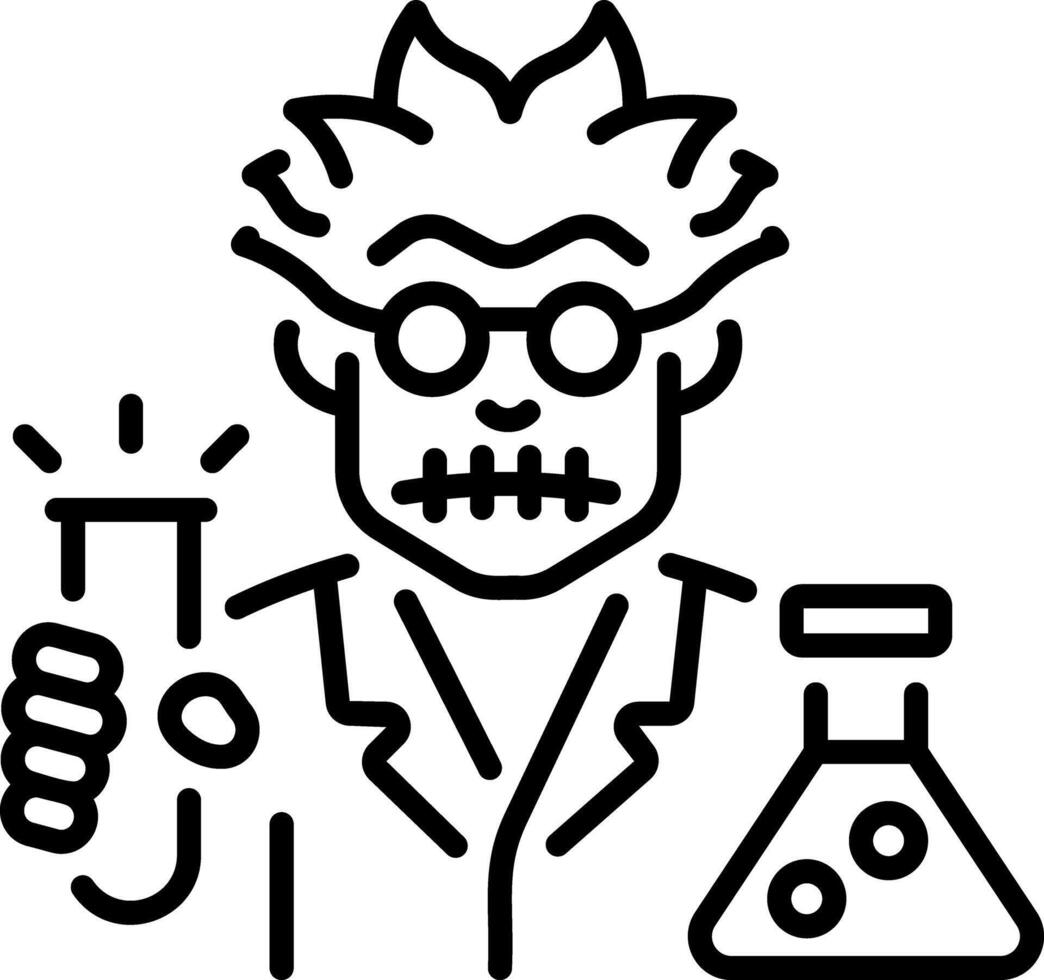 A linear style icon of a mad scientist character vector