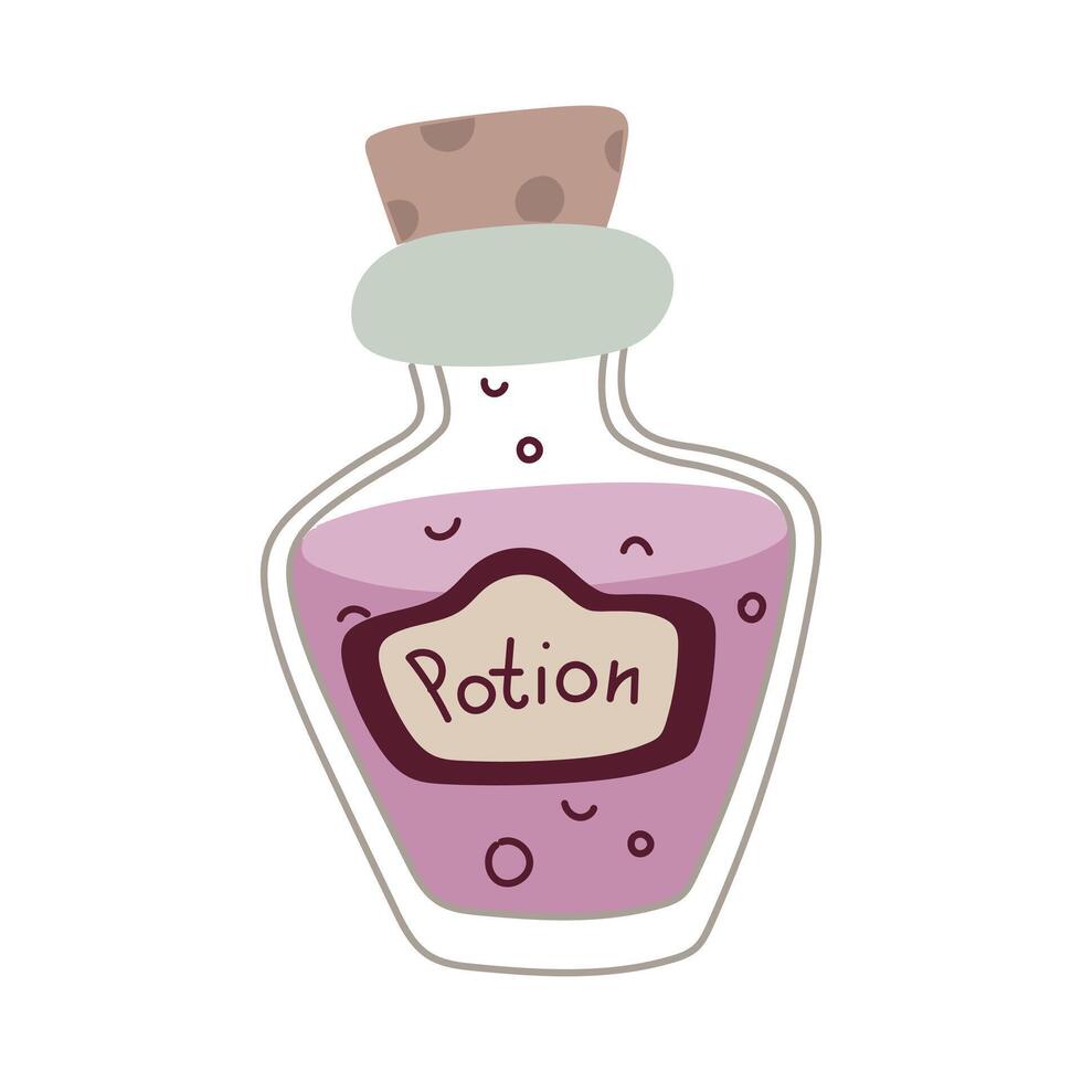 magic liquid in a closed glass jar. Flat colored. Suitable for projects in the genre of fantasy and magic. It can be used in books, games, to create an atmosphere of mystical potions, alchemy. vector