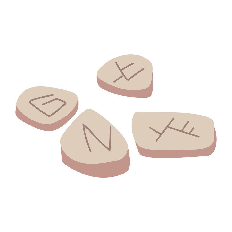 set of stones with rune marks. Inscriptions on the stones. Flat color illustration. Flat antique pieces with o signs. Suitable for fantasy projects, books, games and artwork related to magic, alchemy vector