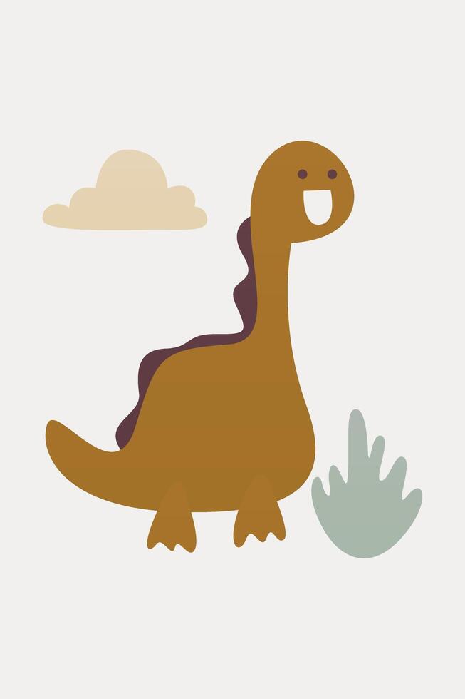 Cute scandinavian grass dinosaur nursery room wall art decor vector