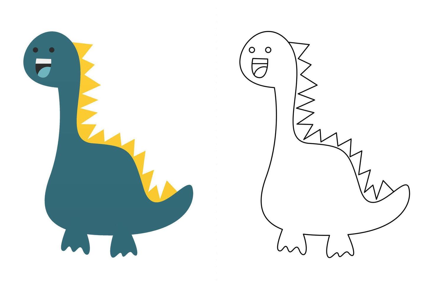 Colorful cartoon of cute dinosaur, coloring sheet vector