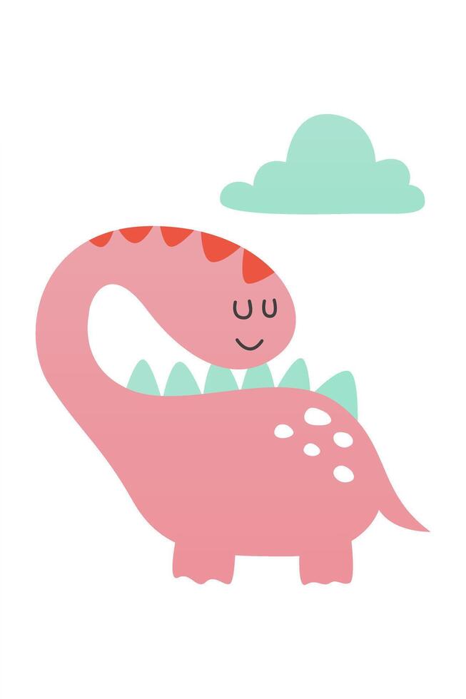 Cute scandinavian smile dinosaur nursery room wall art decor vector