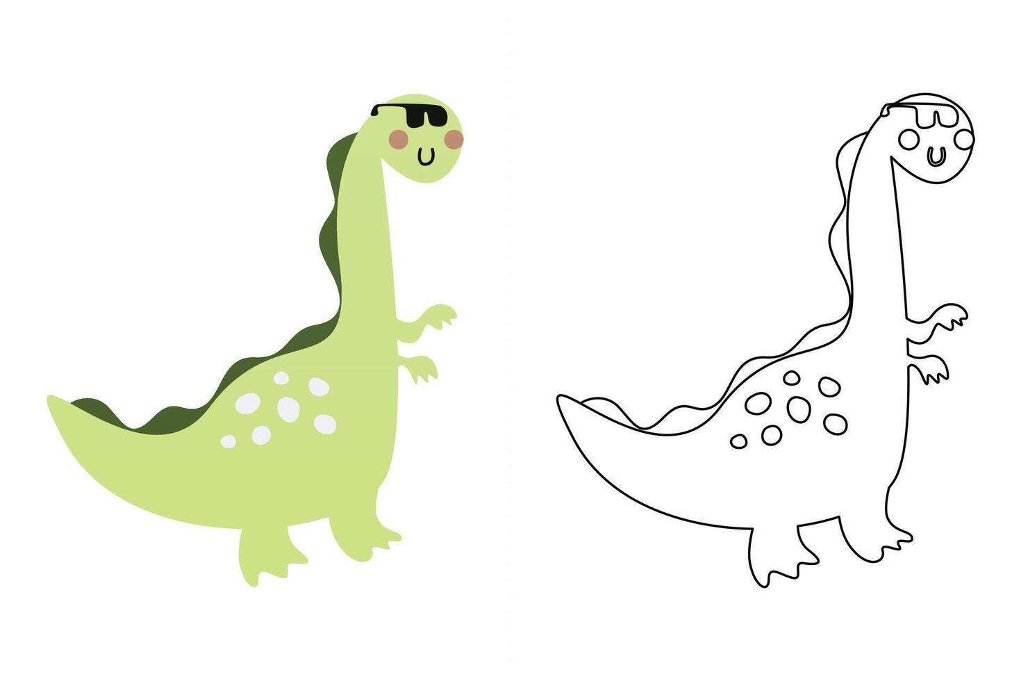 cartoon of cute fun dinosaur, coloring sheet vector