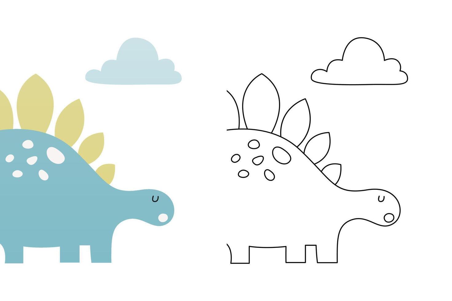 Dino cartoon of cute dinosaur, coloring sheet vector