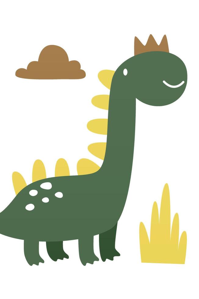 Cute scandinavian big green dinosaur nursery room wall art decor vector
