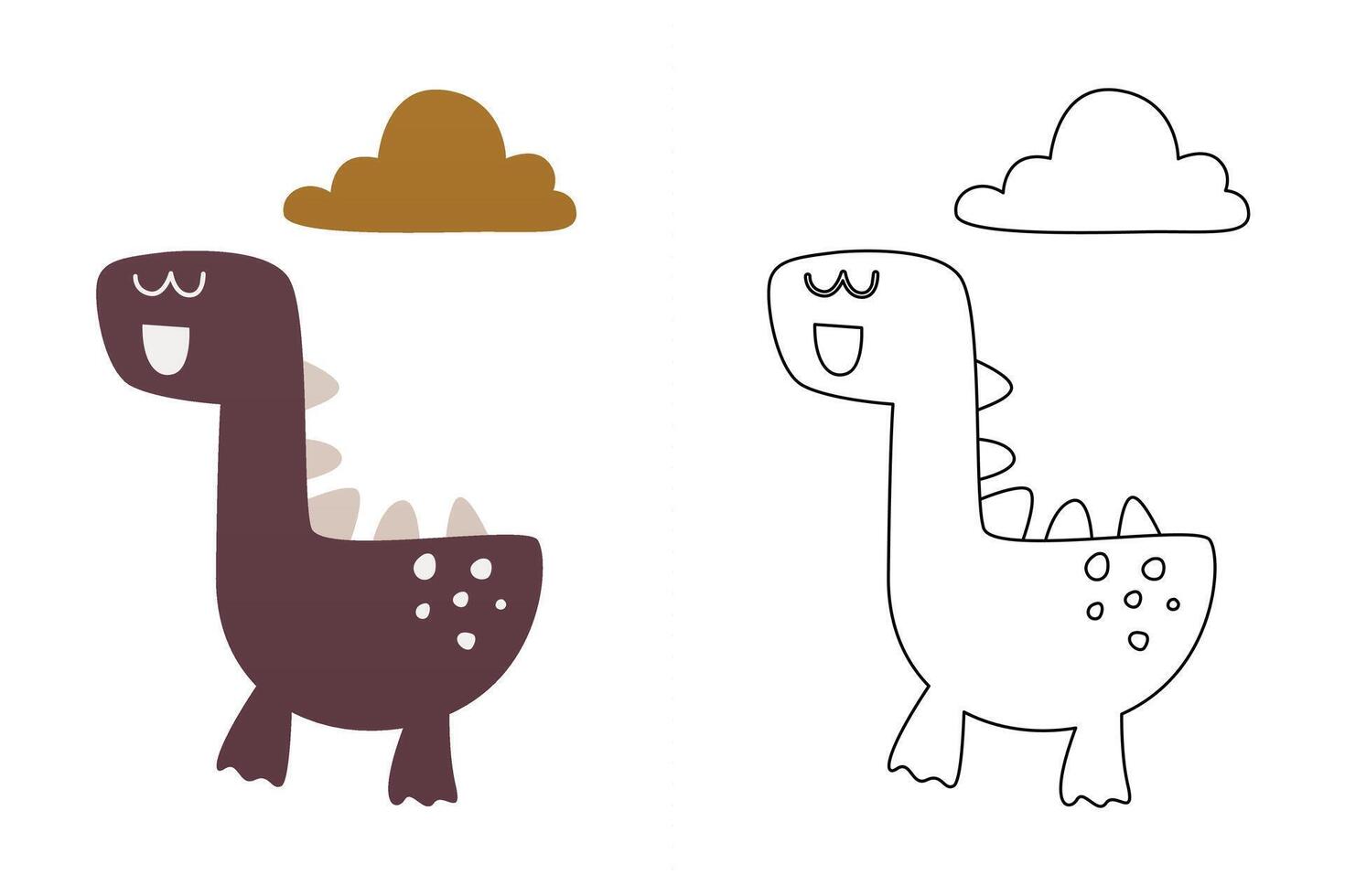 cartoon of cute cloud dinosaur, coloring sheet vector