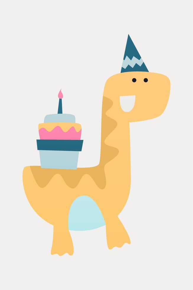 Cute scandinavian birthday dinosaur nursery room wall art decor vector
