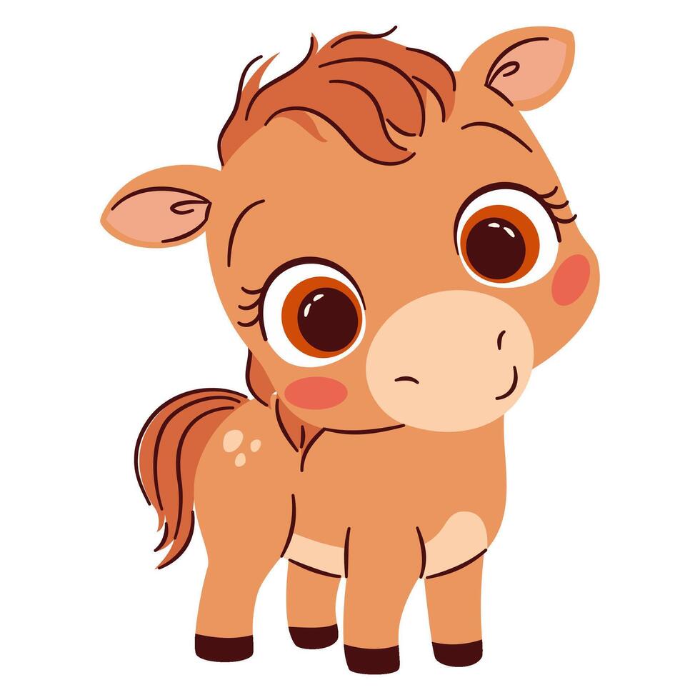 Cute illustration in a simple childish style. Cute foal with big eyes on white background vector