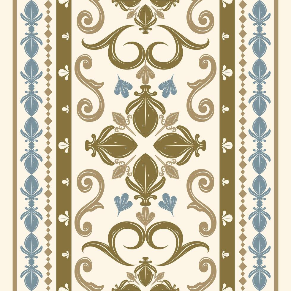 Exquisite Grand Twist Royal Brown Expensive Florals Scroll Ornament on Beige Background Seamless Pattern Baroque Geometric Luxury Style for Gallery Tiles Wallpaper Border Interior Embroidery vector