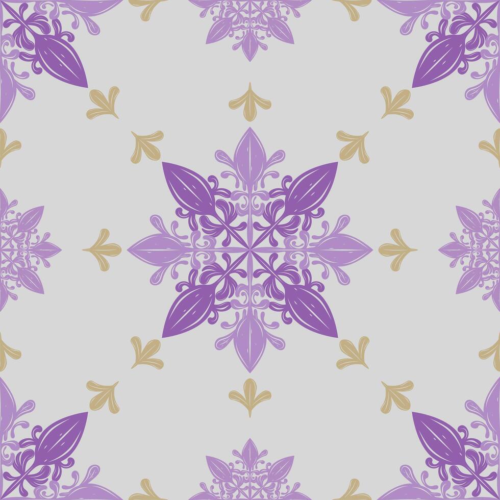 Delicate Royal Lilac Blossom Scroll Ornament Purple Violet Gold Silk Weaves on Light Grey Background. Luxury Haute Couture Design for Wallpaper Backdrop Pattern Men's Attire Elaborate Textiles Apparel vector