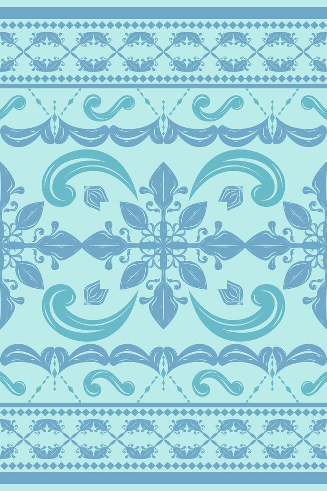 cool soothing aesthetic that feels fresh and aquatic like underwater tile work Repeating floral emblems, leafy tendrils, and scroll motifs fill in the spaces between the larger floral form pattern vector
