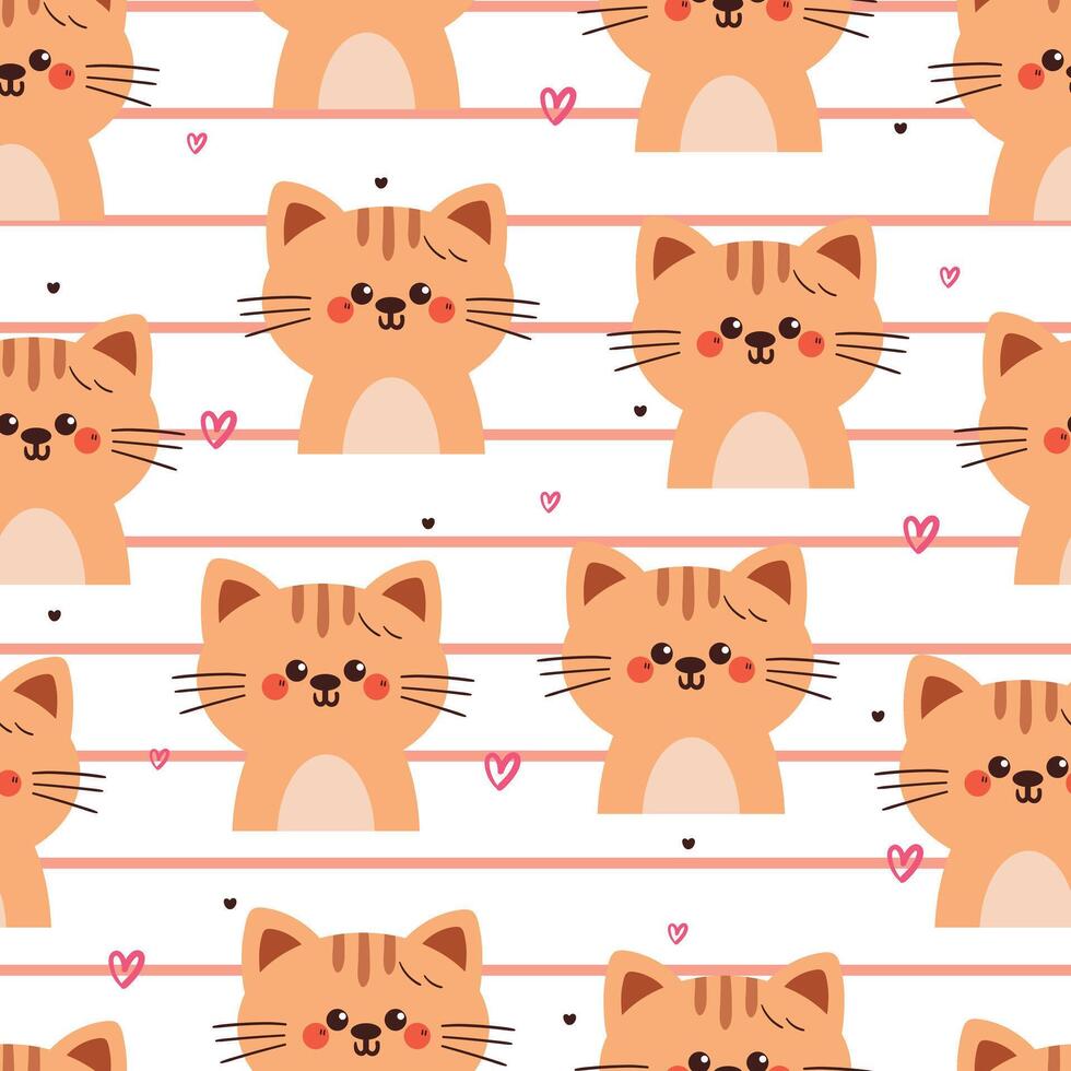 seamless pattern cartoon cat with hearts. cute animal pattern for wallpaper, background vector