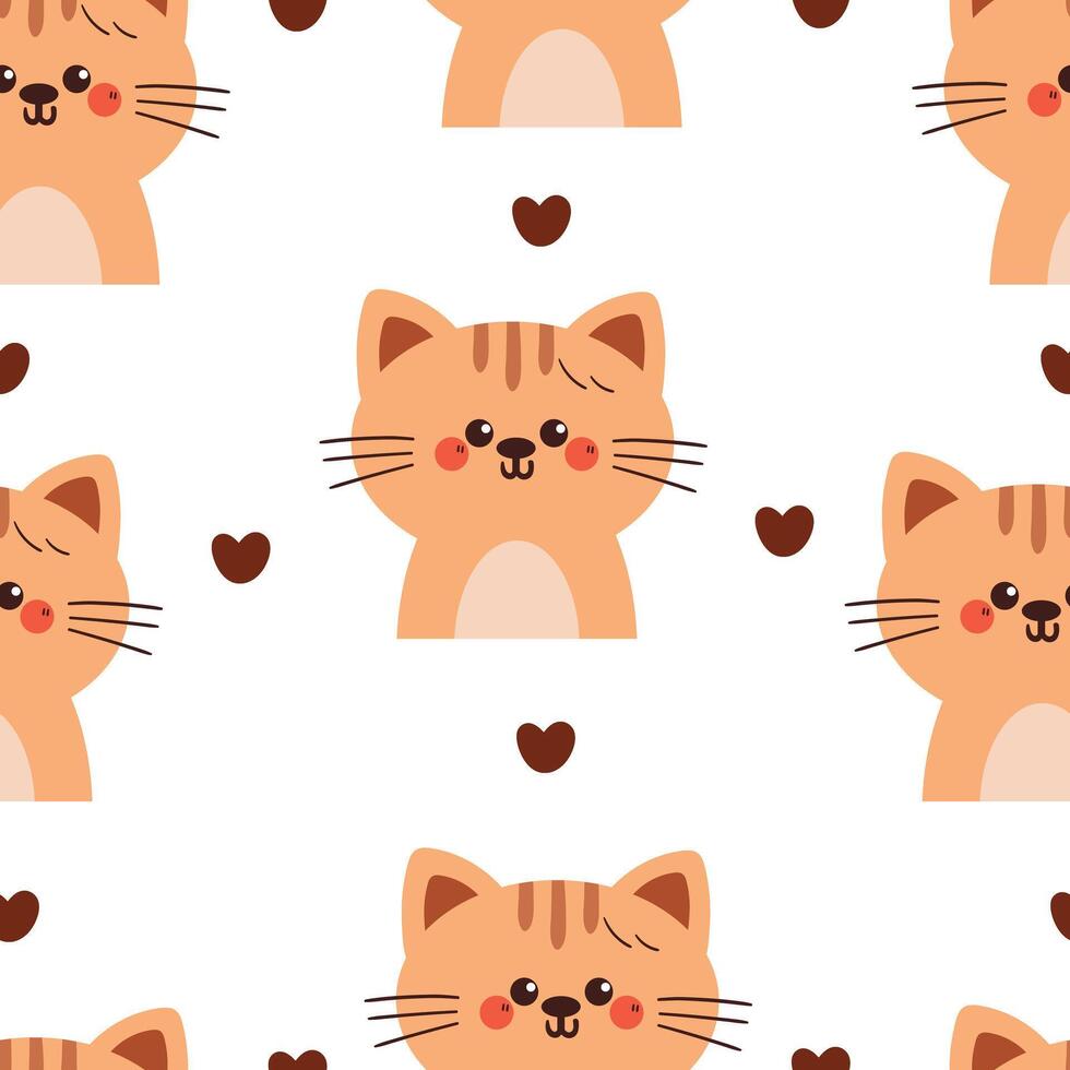 seamless pattern cartoon cat with hearts. cute animal pattern for wallpaper, background and gift wrap paper vector