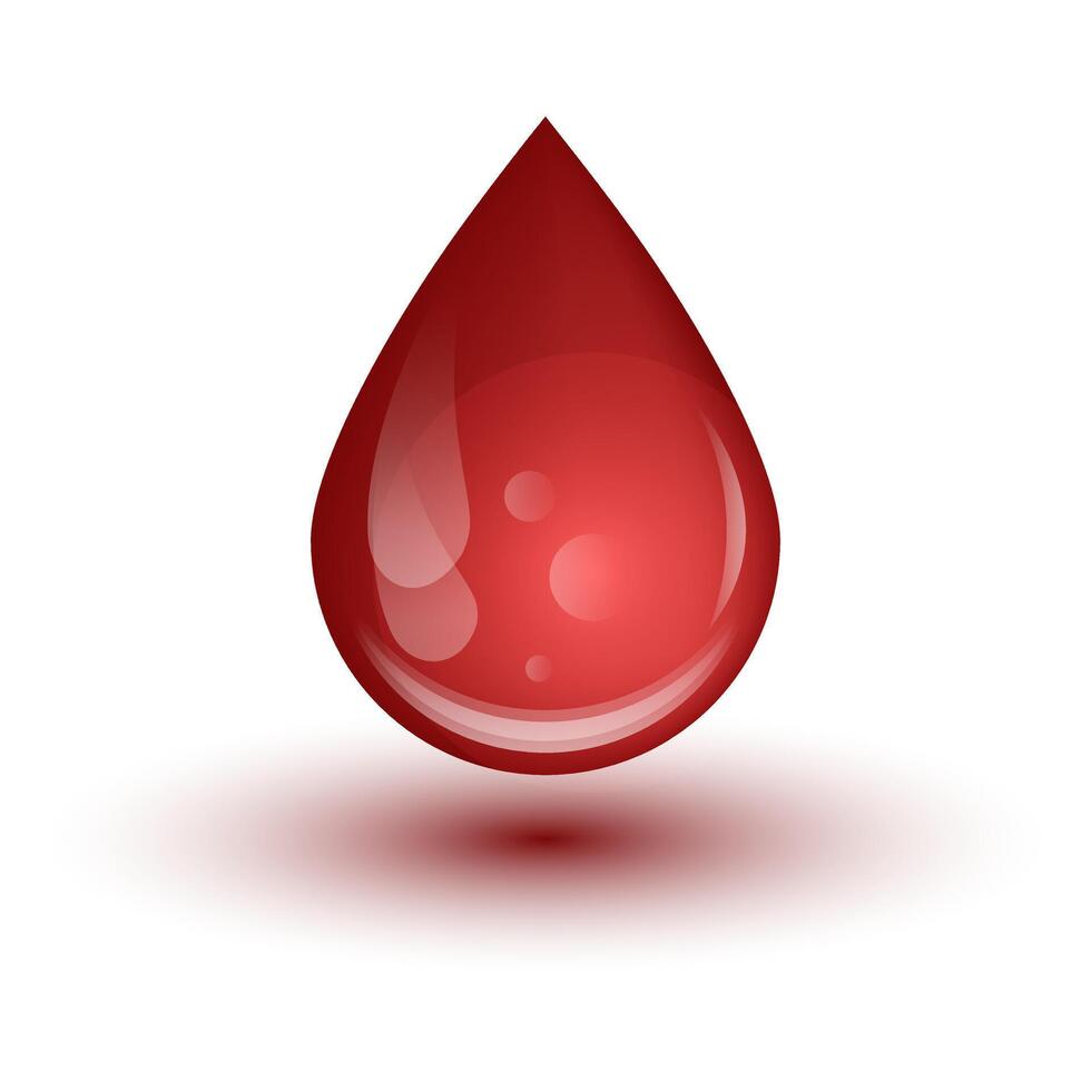 3D Blood Drop with Shadow Isolated on White Background. Realistic Red Blood Drop. Blood Donation, Platelets, Stem Cells. File illustration. Dna Test, Disease. Donor Day. vector