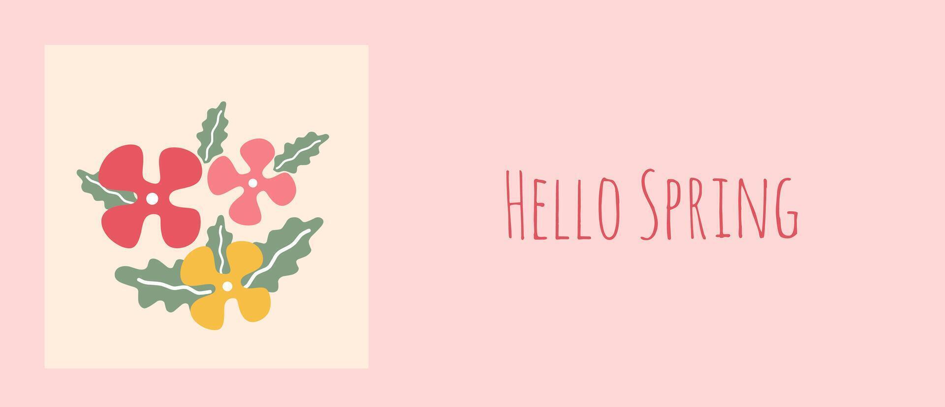 Spring season editable greeting card. Vintage spring set of cute posters in pink background. Hand drawn frames with lovely flowers, leaves and floral template for holiday cover and banner. vector